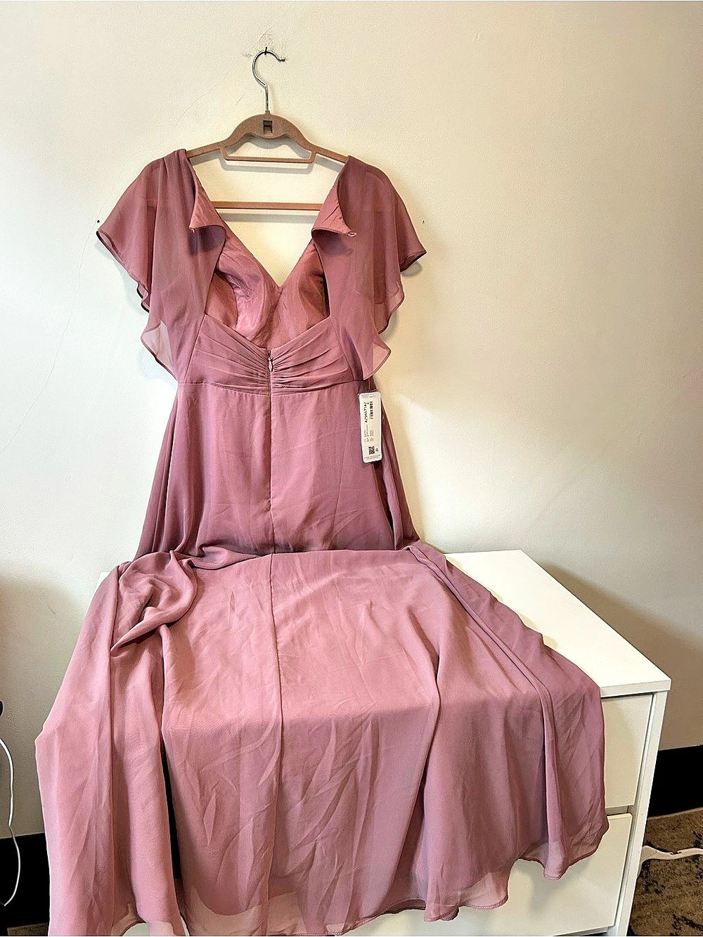 Azazie Kimber Maxi Flutter Sleeve Dress in Pink Size A8
